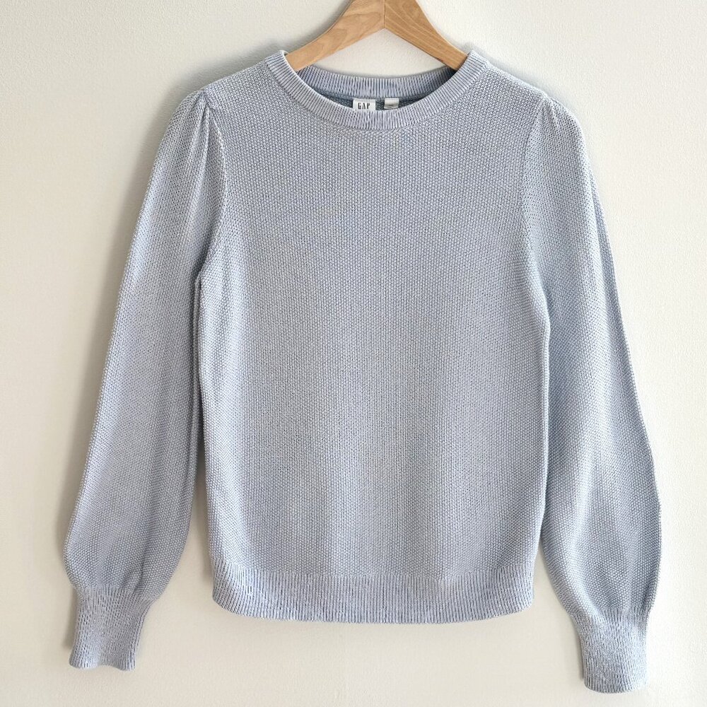 GAP Girl's Long Sleeve Seed Stitch Crew Neck Ribbed Cuffs Sweater, Ice Blue, XXL